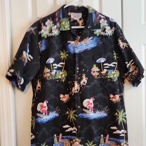 Vintage Surfing Santa Hawaiian Print Short Sleeve Button Down - Pacific Legend